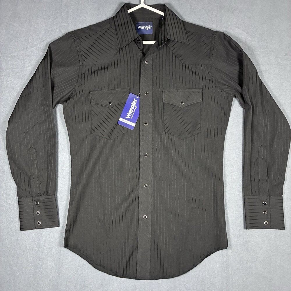 Wrangler Black Pearl Snap Button Up Western Shirt Size Small New NWT Striped